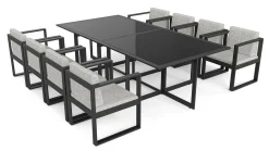 Hot Ricardo Dining XL Garten-Essgruppe, anthrazit/grau, Alu/Glas, inkl. 8 Sessel Garten-Essgruppen|Aluminium-Gartenmöbel
