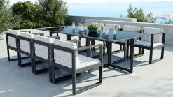Hot Ricardo Dining XL Garten-Essgruppe, anthrazit/grau, Alu/Glas, inkl. 8 Sessel Garten-Essgruppen|Aluminium-Gartenmöbel