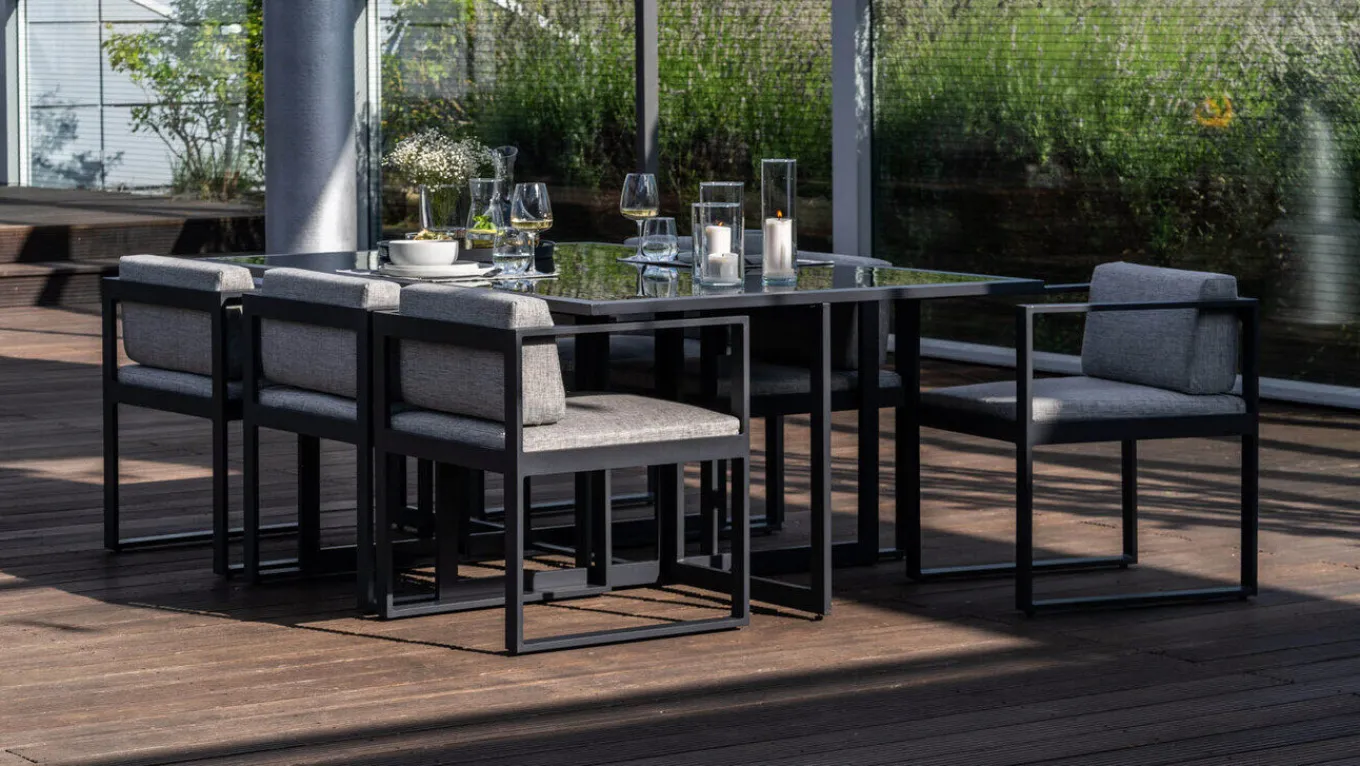 Outlet Ricardo Garten-Essgruppe für 6 Personen, anthrazit/grau, Alu/Glas, inkl. Tisch und Polster Garten-Essgruppen|Aluminium-Gartenmöbel