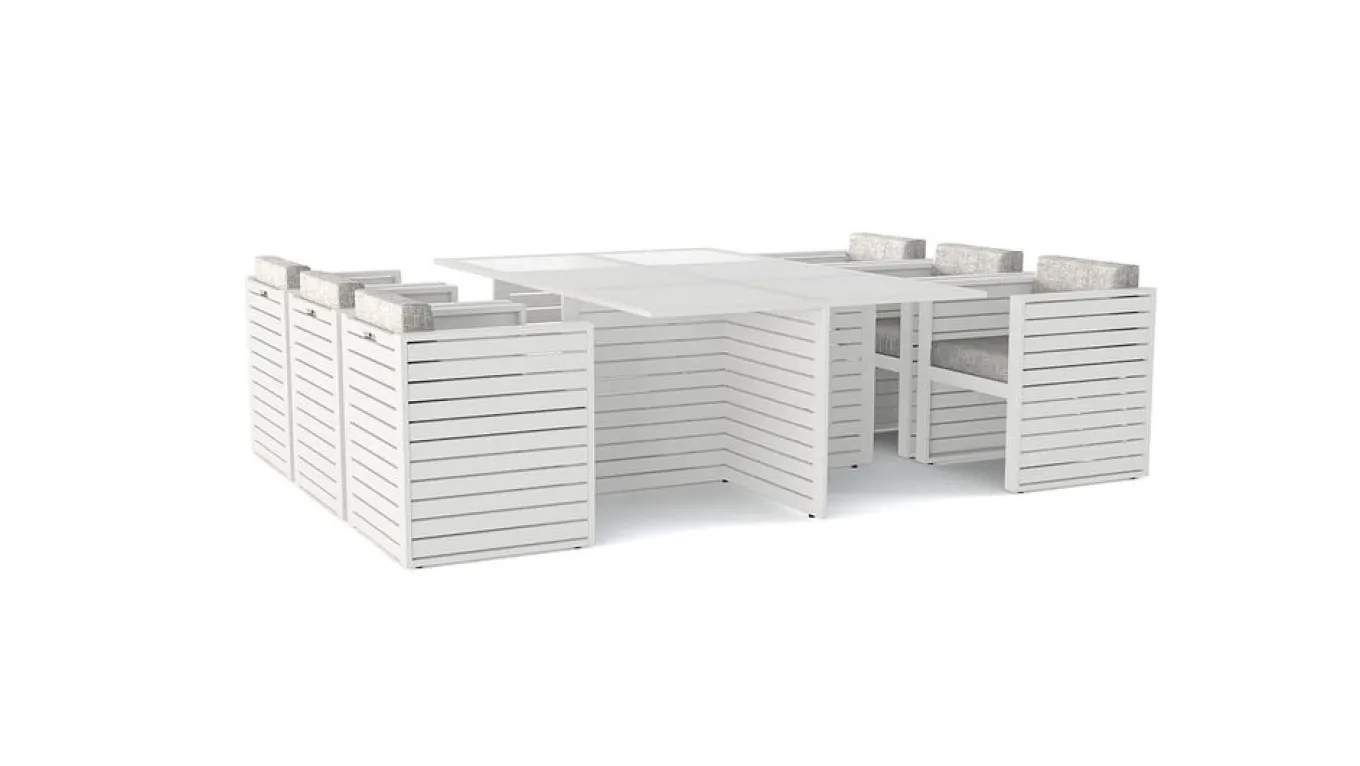 Sale RN-2 Garten-Essgruppe mit 6 Sesseln, weiß, Alu/Sicherheitsglas, inkl. Kissen Aluminium-Gartenmöbel