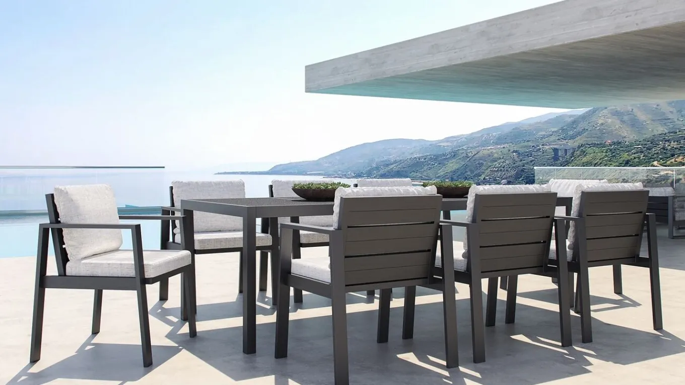 Online Rosario XL Garten-Essgruppe, anthrazit/grau, Alu/Glas, inkl. Tisch und 8 stapelbaren Stühlen Garten-Essgruppen|Aluminium-Gartenmöbel