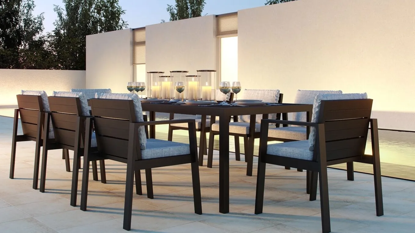 Online Rosario XL Garten-Essgruppe, anthrazit/grau, Alu/Glas, inkl. Tisch und 8 stapelbaren Stühlen Garten-Essgruppen|Aluminium-Gartenmöbel
