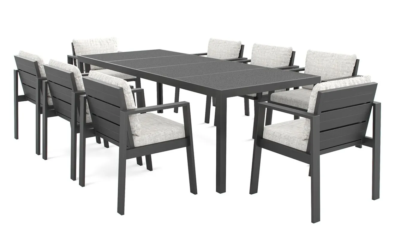 Online Rosario XL Garten-Essgruppe, anthrazit/grau, Alu/Glas, inkl. Tisch und 8 stapelbaren Stühlen Garten-Essgruppen|Aluminium-Gartenmöbel