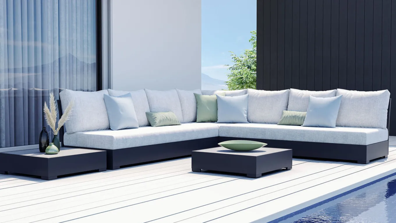 Sambesi Gartenlounge, anthrazit/grau, Alu/Polyacryl, Ecklounge inkl. 2 Beistelltische Gartenlounge|Aluminium-Gartenmöbel