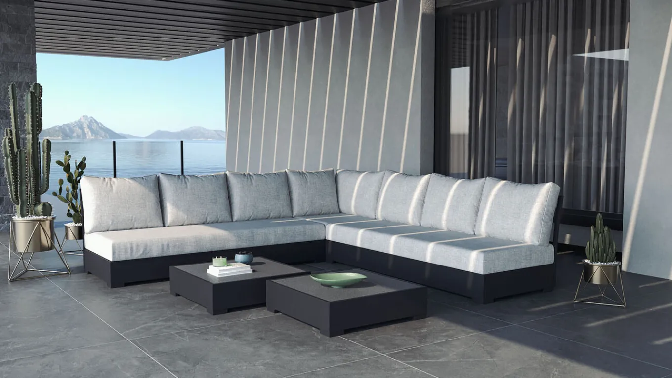 Sambesi Gartenlounge, anthrazit/grau, Alu/Polyacryl, Ecklounge inkl. 2 Beistelltische Gartenlounge|Aluminium-Gartenmöbel
