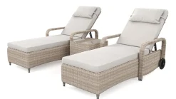 Sale Sandy L Gartenliege, creme, Alu/Polyrattan, verstellbare Rückenlehne, inkl. Auflagen & Beistelltisch Polyrattan-Gartenmöbel|Gartenliegen