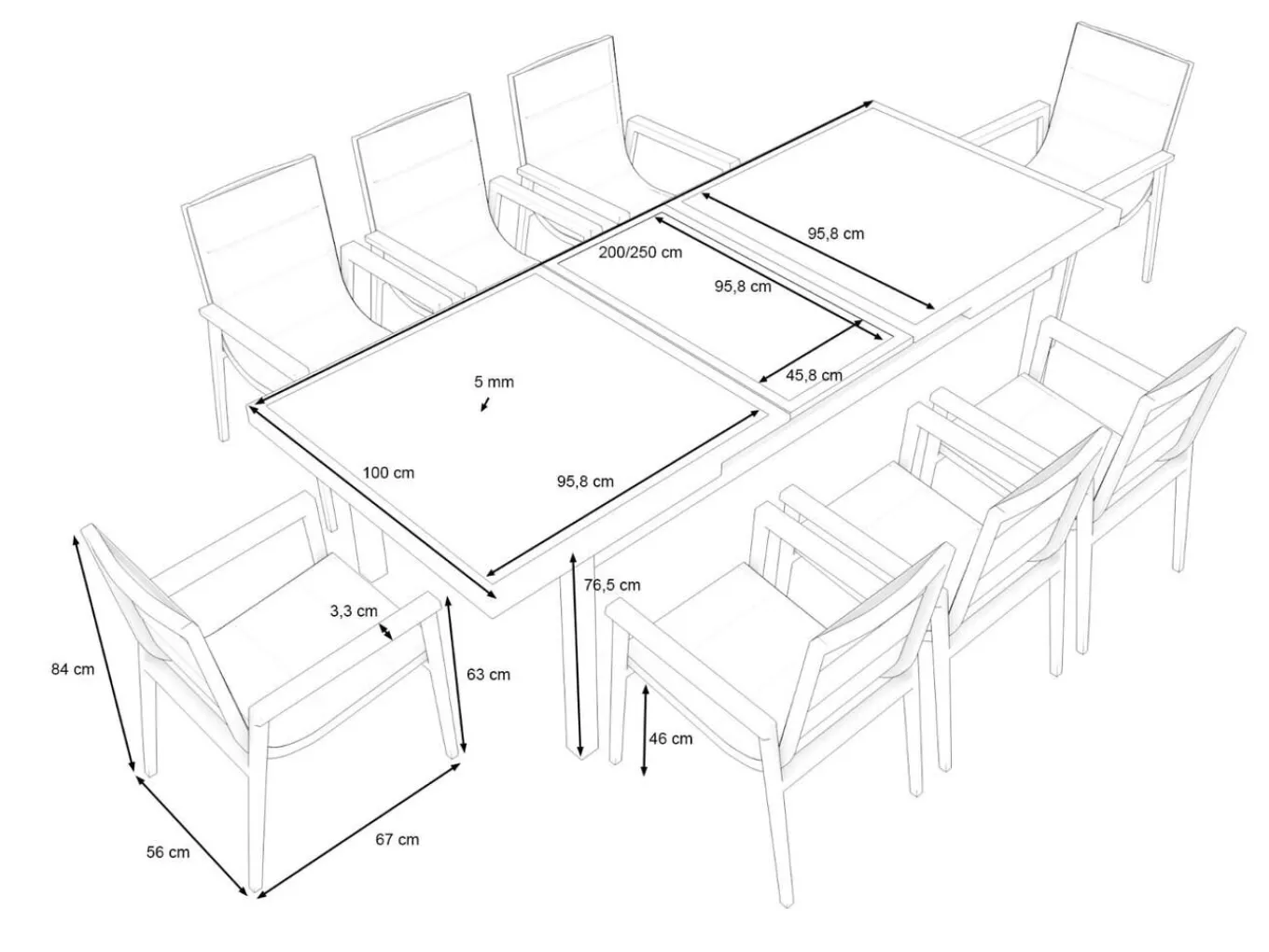 Santorini XL Garten-Essgruppe, weiß/grau, Alu/Textilene, ausziehbarer Tisch, Sessel stapelbar Garten-Essgruppen|Aluminium-Gartenmöbel