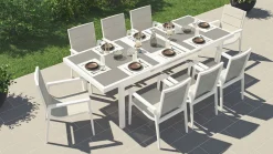 Santorini XL Garten-Essgruppe, weiß/grau, Alu/Textilene, ausziehbarer Tisch, Sessel stapelbar Garten-Essgruppen|Aluminium-Gartenmöbel