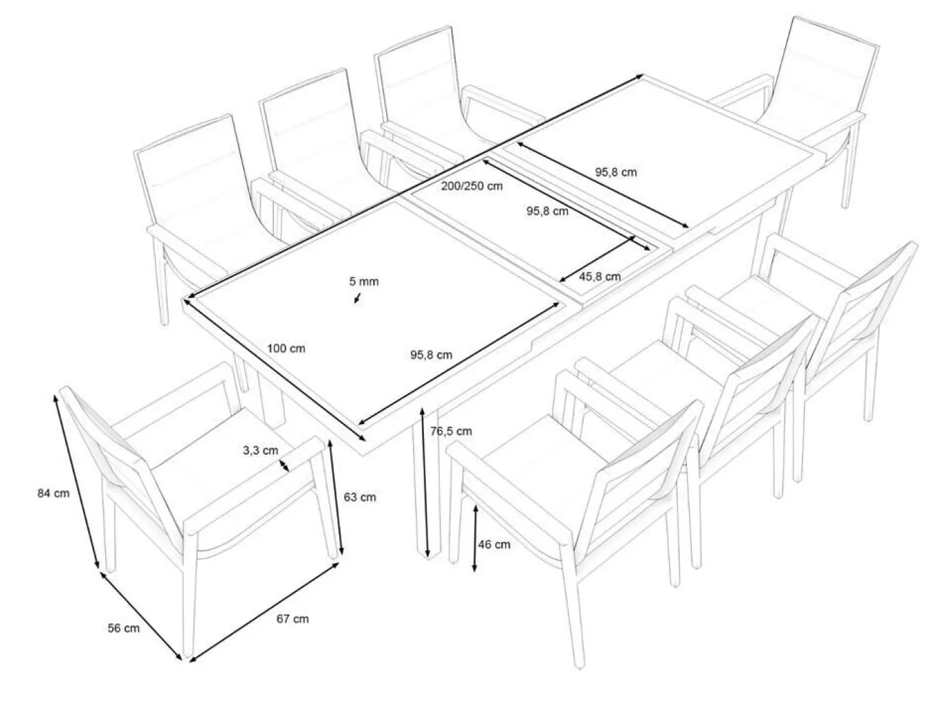 Santorini XL Garten-Essgruppe, weiß/grau, Alu/Textilene, ausziehbarer Tisch, Sessel stapelbar Garten-Essgruppen|Aluminium-Gartenmöbel
