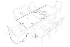 Santorini XL Garten-Essgruppe, weiß/grau, Alu/Textilene, ausziehbarer Tisch, Sessel stapelbar Garten-Essgruppen|Aluminium-Gartenmöbel