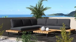 Discount Sedona M Gartenlounge für 5 Personen, anthrazit/naturbelassen, Aluminium/Akazie, inkl. Polster, robust & wetterfest Aluminium-Gartenmöbel