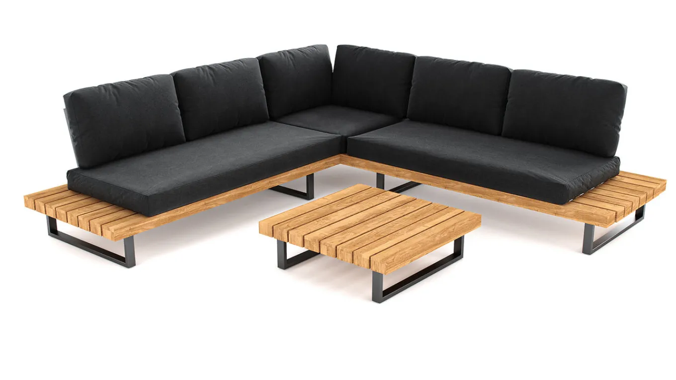 Discount Sedona M Gartenlounge für 5 Personen, anthrazit/naturbelassen, Aluminium/Akazie, inkl. Polster, robust & wetterfest Aluminium-Gartenmöbel