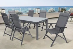 Discount Alice Comfort Garten-Essgruppe, xerix, Alu/Textilene, Tisch 180/240x100cm, 6 Klappstühle Garten-Essgruppen