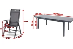Discount Alice Comfort Garten-Essgruppe, xerix, Alu/Textilene, Tisch 180/240x100cm, 6 Klappstühle Garten-Essgruppen