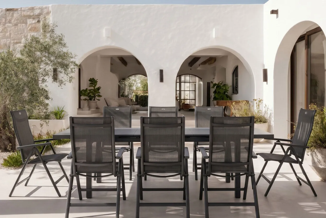 Clearance Alice Comfort Garten-Essgruppe, xerix, Alu/Textilene, Tisch 180/240x100cm, 8 Klappstühle Garten-Essgruppen