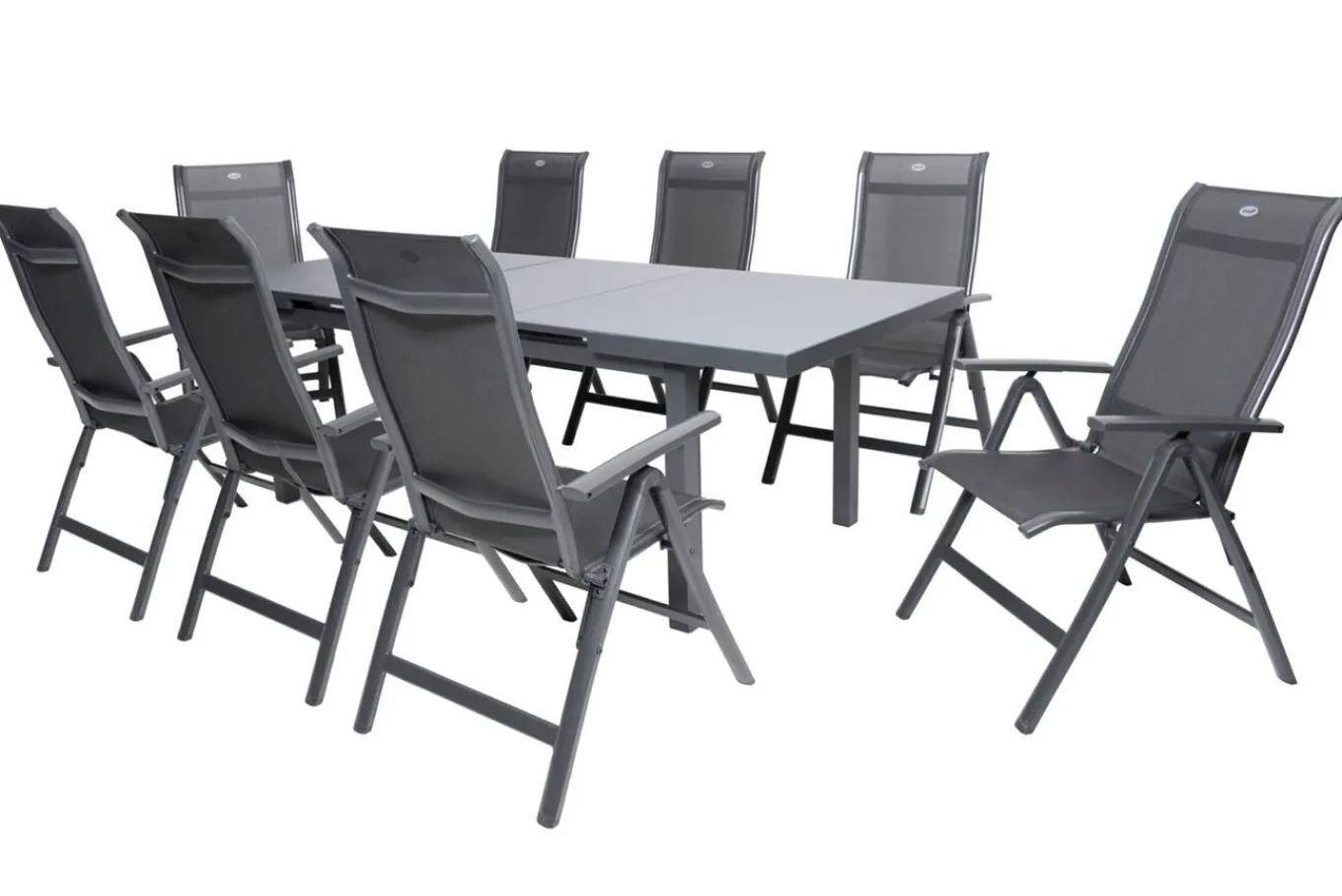 Clearance Alice Comfort Garten-Essgruppe, xerix, Alu/Textilene, Tisch 180/240x100cm, 8 Klappstühle Garten-Essgruppen
