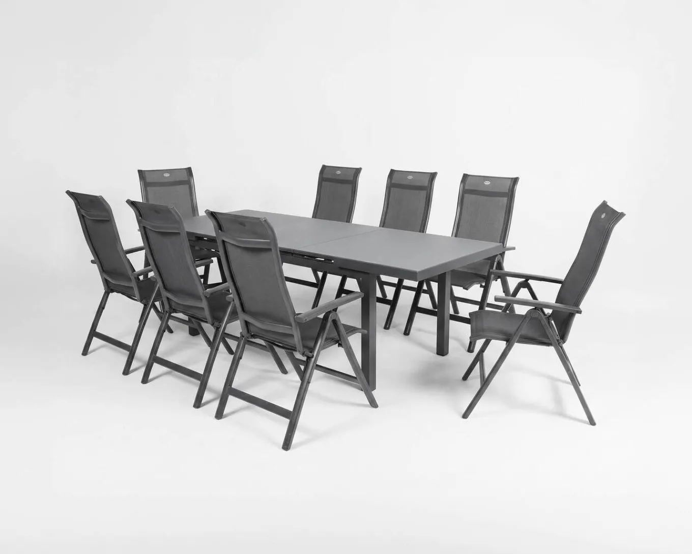 Clearance Alice Comfort Garten-Essgruppe, xerix, Alu/Textilene, Tisch 180/240x100cm, 8 Klappstühle Garten-Essgruppen