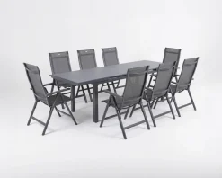 Clearance Alice Comfort Garten-Essgruppe, xerix, Alu/Textilene, Tisch 180/240x100cm, 8 Klappstühle Garten-Essgruppen