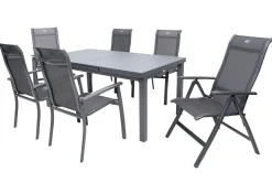 Online Alice Comfort Garten-Essgruppe, xerix, Alu/Textilene, Tisch 180/240x100cm, 4 Stapel-, 2 Klappstühle Garten-Essgruppen|Aluminium-Gartenmöbel