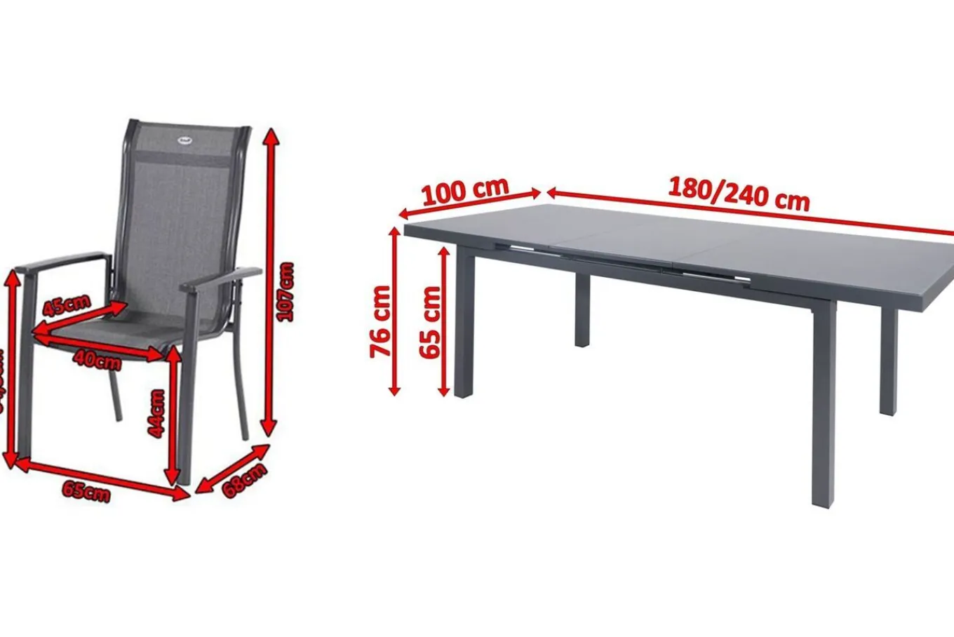 Online Alice Comfort Garten-Essgruppe, xerix, Alu/Textilene, Tisch 180/240x100cm, 8 Stapelsessel Garten-Essgruppen