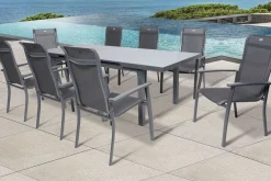 Online Alice Comfort Garten-Essgruppe, xerix, Alu/Textilene, Tisch 180/240x100cm, 8 Stapelsessel Garten-Essgruppen