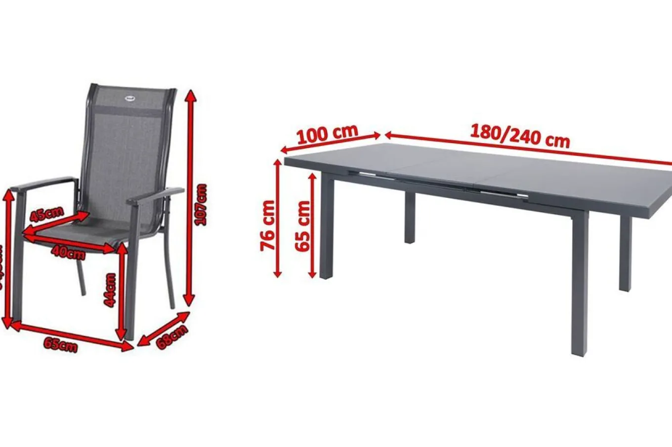 Online Alice Comfort Garten-Essgruppe, xerix, Alu/Textilene, Tisch 180/240x100cm, 8 Stapelsessel Garten-Essgruppen