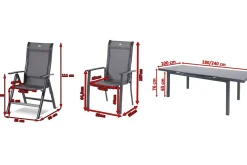 Outlet Alice Comfort Garten-Essgruppe, xerix, Alu/Textilene, Tisch 180/240x100cm, 6 Stapel-, 2 Klappstühle Garten-Essgruppen