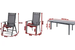 Outlet Alice Comfort Garten-Essgruppe, xerix, Alu/Textilene, Tisch 180/240x100cm, 6 Stapel-, 2 Klappstühle Garten-Essgruppen