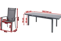 Hot Alice Comfort Garten-Essgruppe, xerix, Alu/Textilene, Tisch 180/240x100cm, 6 Stapelsessel Garten-Essgruppen|Aluminium-Gartenmöbel
