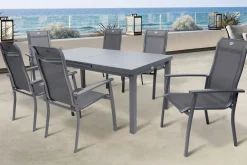 Hot Alice Comfort Garten-Essgruppe, xerix, Alu/Textilene, Tisch 180/240x100cm, 6 Stapelsessel Garten-Essgruppen|Aluminium-Gartenmöbel