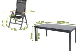 Online Alice Garten-Essgruppe, 8 Personen, ausziehbar, 180-240cm, Alu/Textilene, Klappstühle Garten-Essgruppen