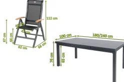 Online Alice Garten-Essgruppe, 8 Personen, ausziehbar, 180-240cm, Alu/Textilene, Klappstühle Garten-Essgruppen