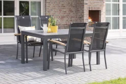 New Alice Garten-Essgruppe, xerix/natur, Alu/Teak, 4x4 Textilen, 4 Stapelsessel, 260/160x90cm Garten-Essgruppen|Aluminium-Gartenmöbel