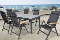 Outlet Alice Garten-Essgruppe, xerix, Alu/4x4 Textilen, Tisch 180/240x100cm, 6 Klappstühle Garten-Essgruppen