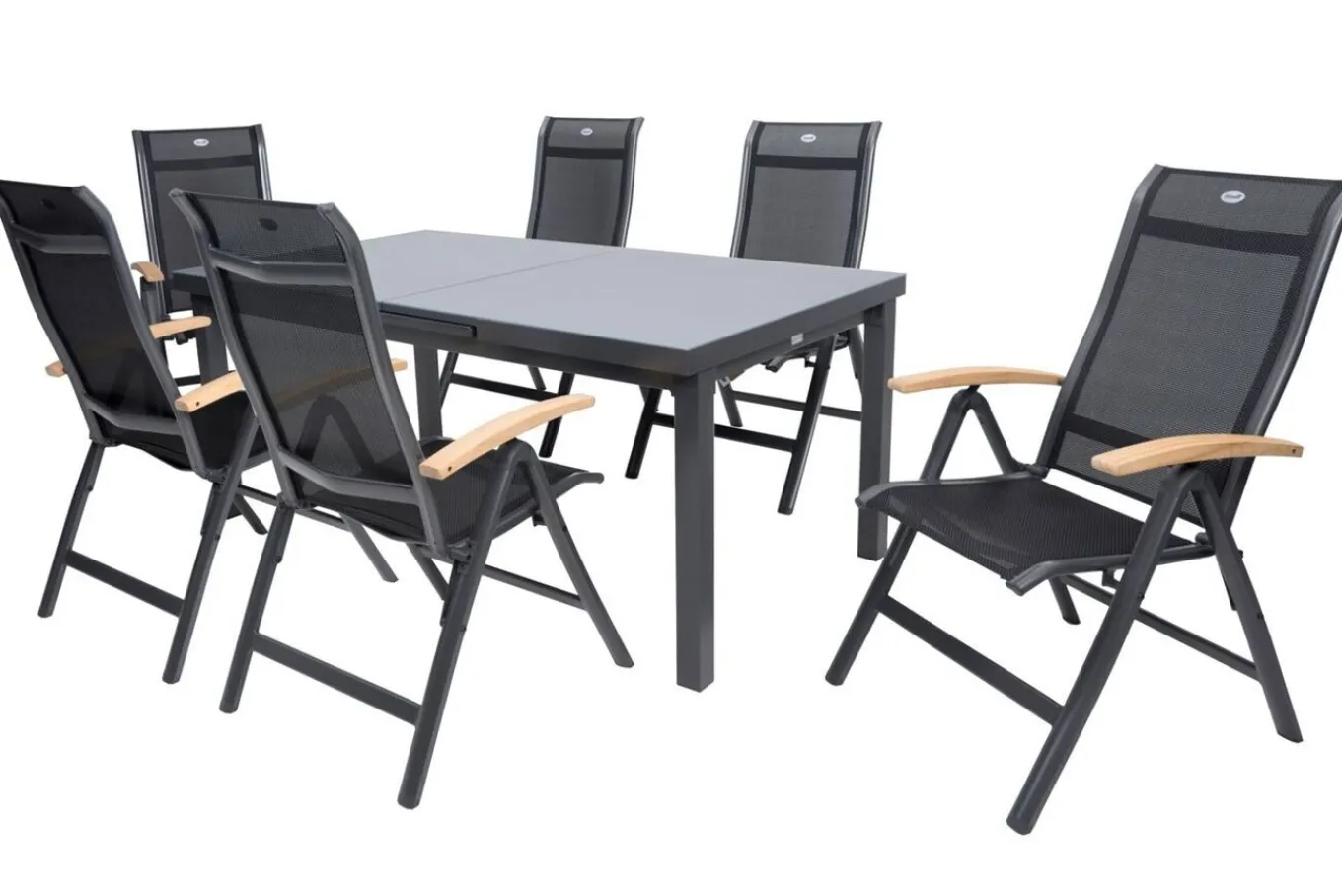 Outlet Alice Garten-Essgruppe, xerix, Alu/4x4 Textilen, Tisch 180/240x100cm, 6 Klappstühle Garten-Essgruppen