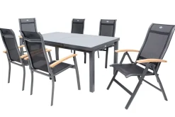 Discount Alice Garten-Essgruppe, xerix, Alu/4x4 Textilen, Tisch 180/240x100cm, 4 Stapel-, 2 Klappstühle Garten-Essgruppen|Aluminium-Gartenmöbel