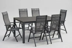 Sale Alice Garten-Essgruppe, xerix/anthrazit, Alu/Textil, 160 x 95 cm, 6 Klappstühle Garten-Essgruppen|Aluminium-Gartenmöbel