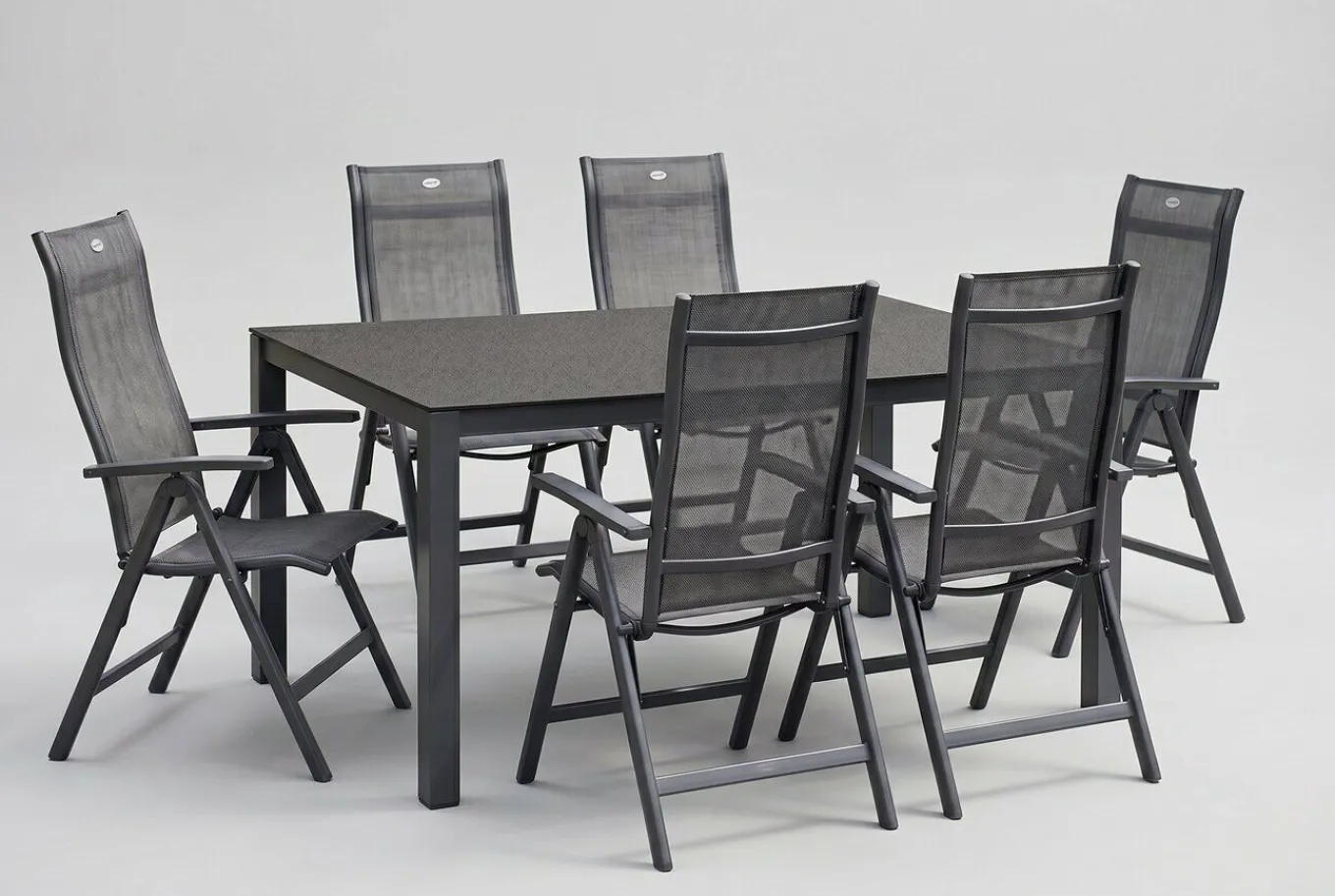 Sale Alice Garten-Essgruppe, xerix/anthrazit, Alu/Textil, 160 x 95 cm, 6 Klappstühle Garten-Essgruppen|Aluminium-Gartenmöbel