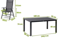 Sale Alice Garten-Essgruppe, xerix/anthrazit, Alu/Textil, 160 x 95 cm, 6 Klappstühle Garten-Essgruppen|Aluminium-Gartenmöbel