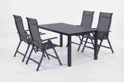 Discount Alice Garten-Essgruppe, xerix/anthrazit, Alu/Textil, 160 x 95 cm, 4 Klappstühle Garten-Essgruppen