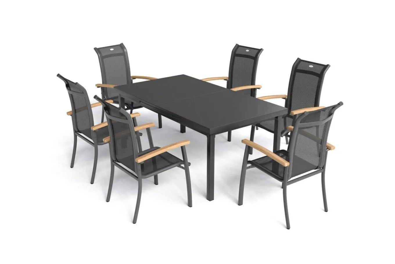 Best Alice Garten-Essgruppe, xerix, Alu/4x4 Textilen, Tisch 180/240x100cm, 6 Stapelsessel Garten-Essgruppen|Aluminium-Gartenmöbel