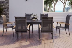 Best Alice Garten-Essgruppe, xerix, Alu/4x4 Textilen, Tisch 180/240x100cm, 6 Stapelsessel Garten-Essgruppen|Aluminium-Gartenmöbel