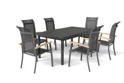 Best Alice Garten-Essgruppe, xerix, Alu/4x4 Textilen, Tisch 180/240x100cm, 6 Stapelsessel Garten-Essgruppen|Aluminium-Gartenmöbel