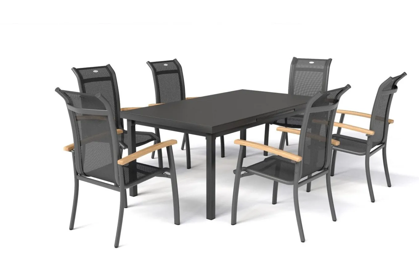 Best Alice Garten-Essgruppe, xerix, Alu/4x4 Textilen, Tisch 180/240x100cm, 6 Stapelsessel Garten-Essgruppen|Aluminium-Gartenmöbel