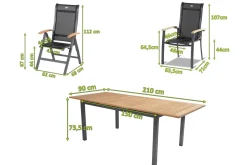 Online Alice Garten-Essgruppe, xerix/natur, Alu/Teak, 4x4 Textilen, 4 Klappstühle, 2 Stapelsessel, inkl. Ausziehtisch, 150/210x90cm Garten-Essgruppen|Aluminium-Gartenmöbel