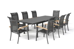 Hot Alice Garten-Essgruppe, xerix, Alu/4x4 Textilen, Tisch 180/240x100cm, 8 Stapelsessel Garten-Essgruppen