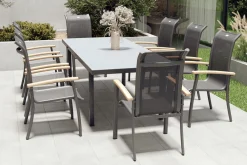 Hot Alice Garten-Essgruppe, xerix, Alu/4x4 Textilen, Tisch 180/240x100cm, 8 Stapelsessel Garten-Essgruppen