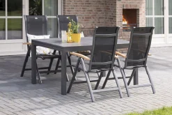 Best Alice Garten-Essgruppe, xerix/natur, Alu/Teak, 4x4 Textilen, 4 Hochlehner, 260/160x90cm Garten-Essgruppen