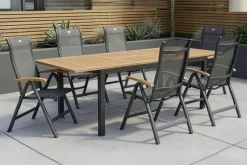 Outlet Alice Garten-Essgruppe, 6 Personen, ausziehbarer Tisch 150–210 cm, Aluminium/Teakholz FSC®-zertifiziert Garten-Essgruppen|Aluminium-Gartenmöbel