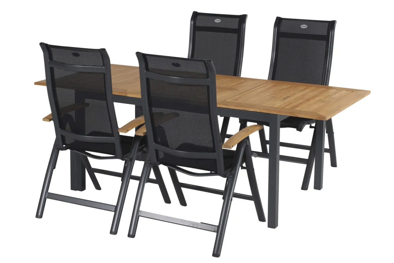 Online Alice Garten-Essgruppe, xerix/natur, Alu/Teak, 4x4 Textilen, 4 Klappstühle, 150/210x90cm Garten-Essgruppen